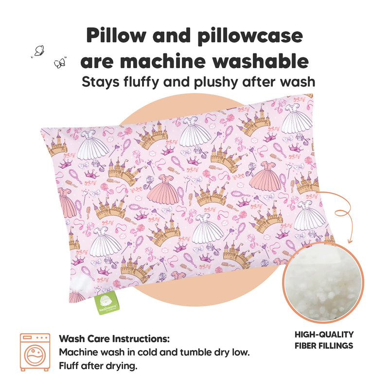 Toddler Pillow with Pillowcase - 13X18 Soft Organic Cotton Toddler Pillows for Sleeping - Machine Washable - Toddlers, Kids, Child - Perfect for Travel, Toddler Cot, Bed Set (Dear Princess) Dear Princess - NewNest Australia