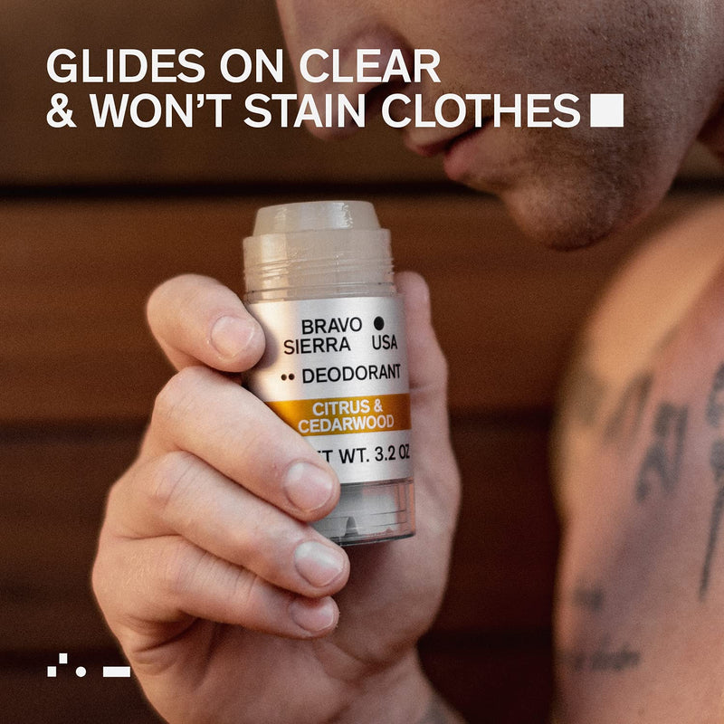 Aluminum-Free Natural Deodorant for Men by Bravo Sierra - Long Lasting All-Day Odor and Sweat Protection - Citrus and Cedarwood, 3.2 oz - Paraben-Free, Baking Soda Free, Vegan and Cruelty Free - Will Not Stain Clothes. Citrus & Cedarwood - NewNest Australia