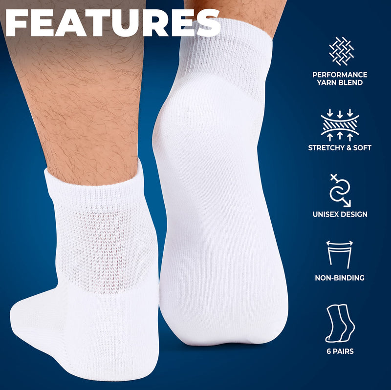 Diabetic Ankle Socks for Men & Women | 6 Pairs Wide Non Binding Socks Quarter Length | Edema Neuropathy Socks for Women & Men Medium 2 Black / 2 Grey / 2 White - 6 Pairs - NewNest Australia