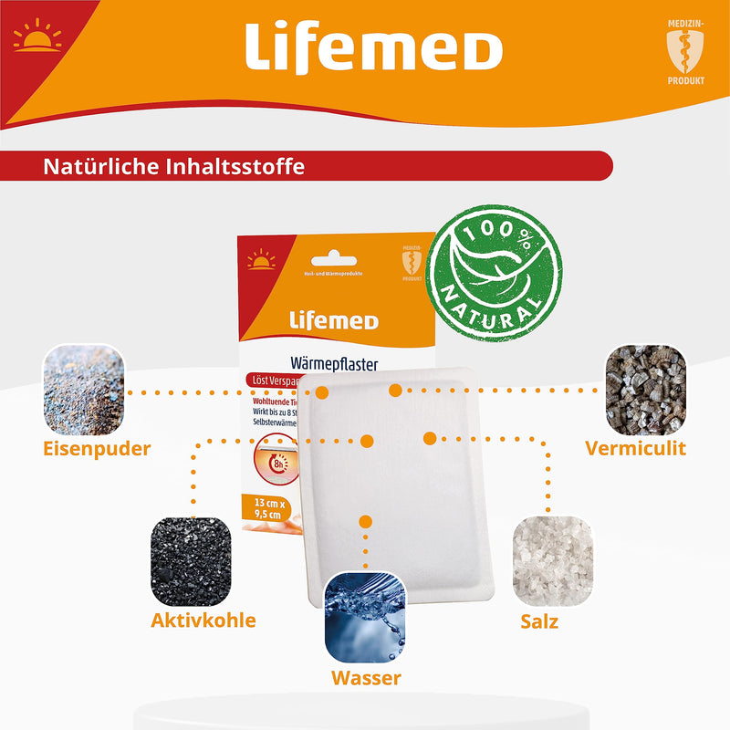 Lifemed Heat Plasters Without Drug Active Ingredient For Pain Relief For Back, Neck, Shoulders, Heat Pad, Back Warmer, Neck Warmer, Regular Pain (6 Plasters) - NewNest Australia