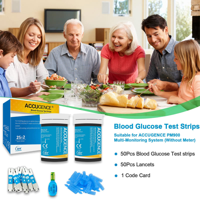 ACCUGENCE Blood Glucose Test Strips With 50 Test Strips Lancets Diabetes Blood Sugar Test Strips. (Suitable for ACCUGENCE PM900 Multifunctional blood glucose monitor) 50Pcs Blood Glucose Test Strips - NewNest Australia