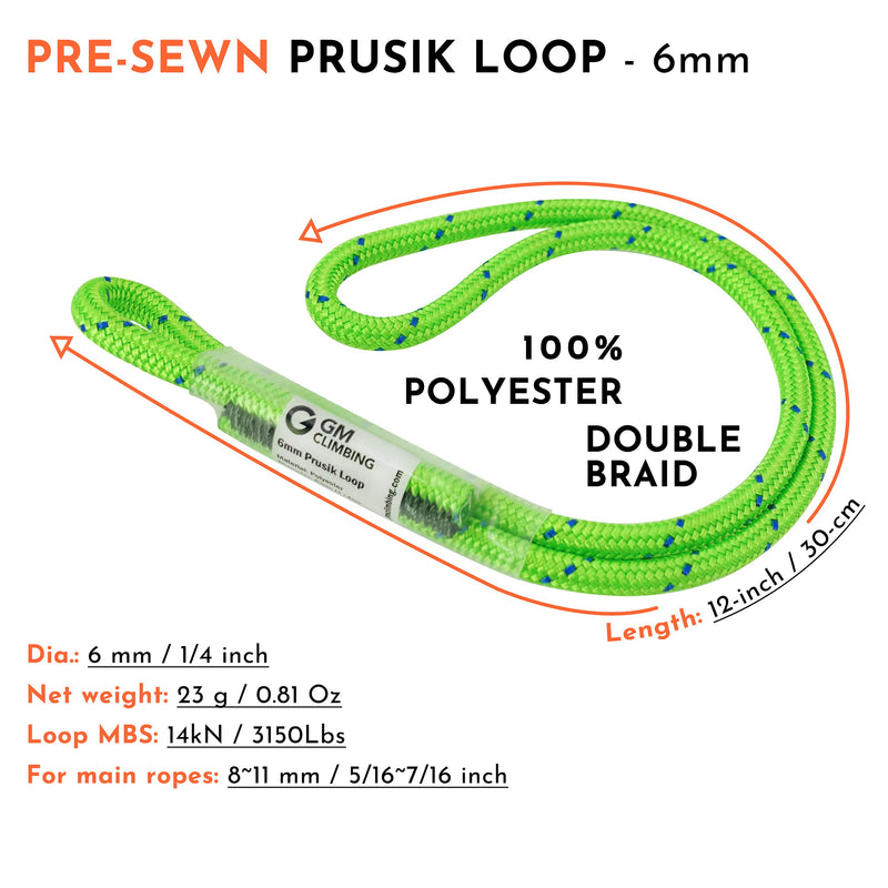 GM CLIMBING 6mm Prusik Cord Pre-Sewn 12in Prusik Loop for Climbing Arborist Rescue Mountaineering General Outdoor Use Fluorescent green (Pack of 3) - NewNest Australia