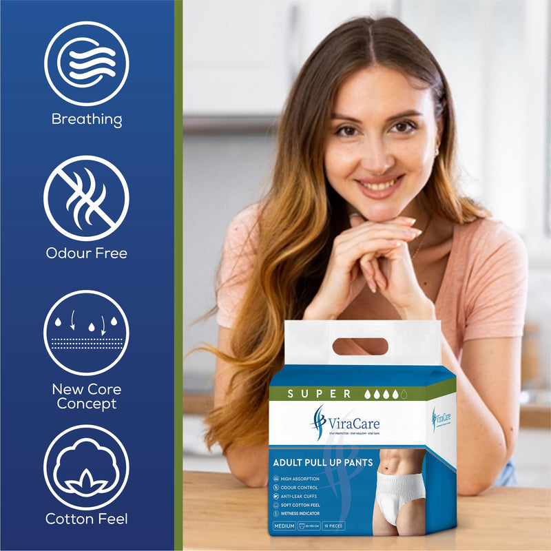 10 x Incontinence Pants Men & Women | with Wetness Indicator & Soft-Stretch Waistband | Adult Nappies | Waist Size Medium 65-135 cm | Adult Diapers | (1 Pack of 10) 1 Pack of 10 - NewNest Australia