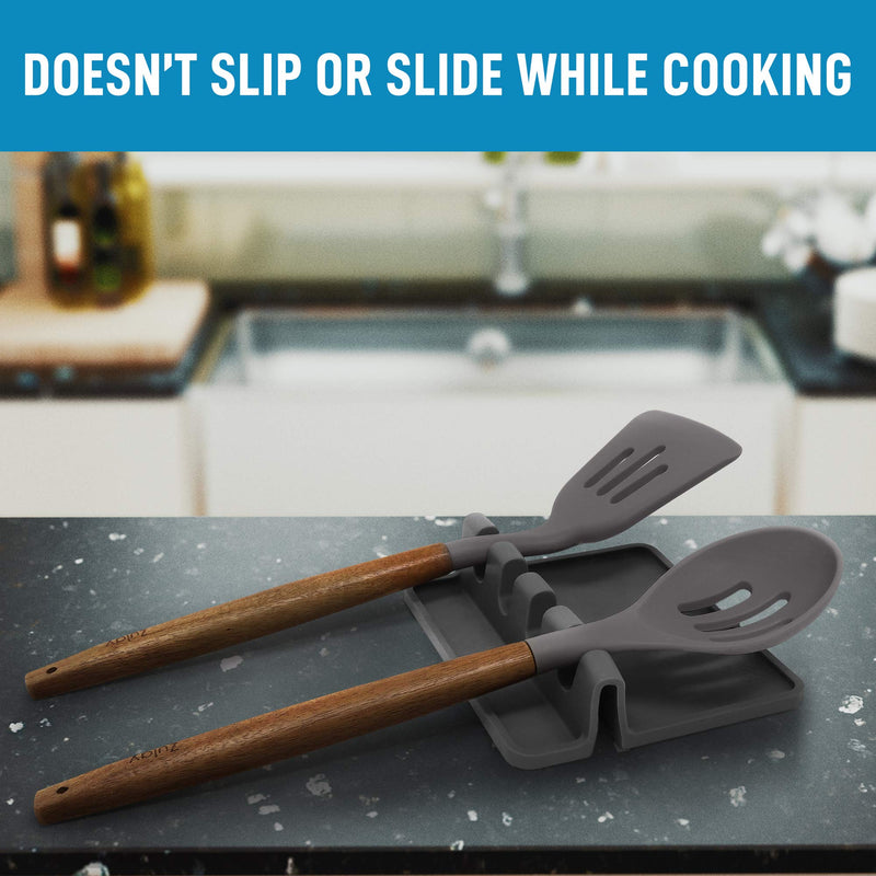 Silicone Utensil Rest with Drip Pad for Multiple Utensils, Heat-Resistant, BPA-Free Spoon Rest & Spoon Holder for Stove Top, Kitchen Utensil Holder for Spoons, Ladles, Tongs & More - by Zulay Medium Ash Gray - NewNest Australia