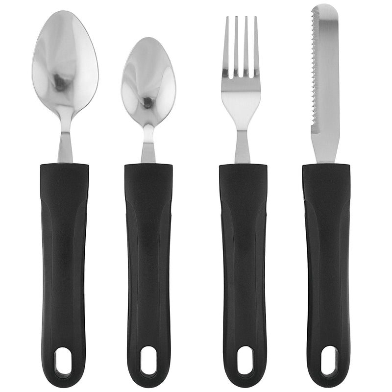 Adaptive Eating Utensils by Celley for Parkinson's, Arthritis, MS, Elderly, Hand Tremors, Handicapped | 4pc Easy Grip Silverware Stainless Steel Knife, Fork, 2 Spoons – (Black) Black - NewNest Australia