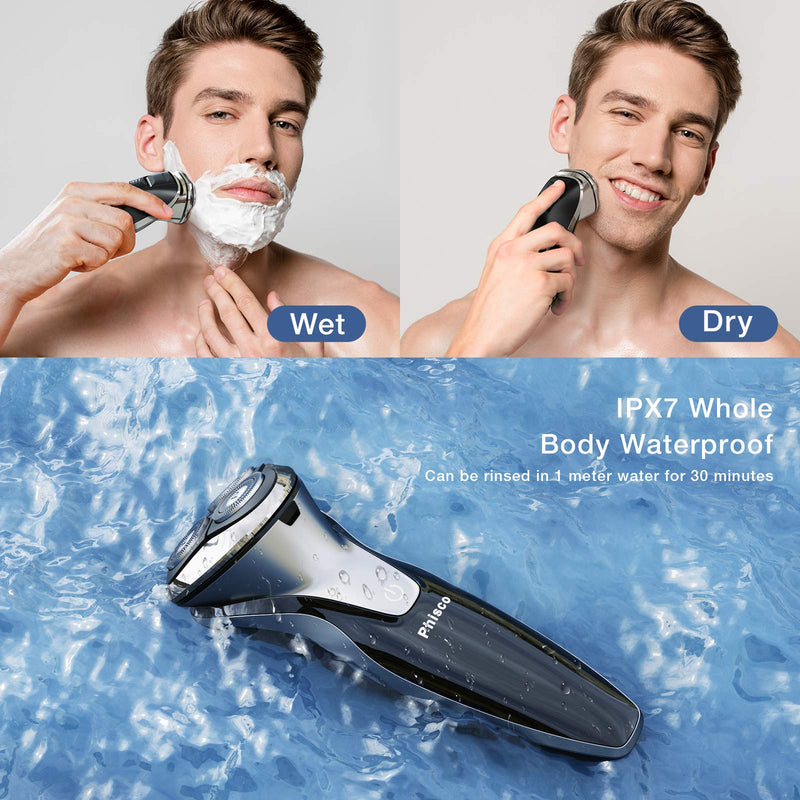 Phisco Electric Shavers Men Wet and Dry, Cordless Rechargeable IPX7 Waterproof Electric Shaver, Men’s 3D Rotary Shaver for Shaving Electric Razor with Pop-up Trimmer, LCD Display - NewNest Australia