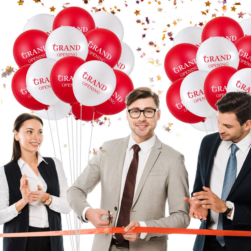 60 Pieces Grand Opening Balloons 12 Inch Double Side Celebrate Business Latex Balloons with 3 Pieces White Balloon Ribbons for Ceremony Decoration (White, Red) - NewNest Australia
