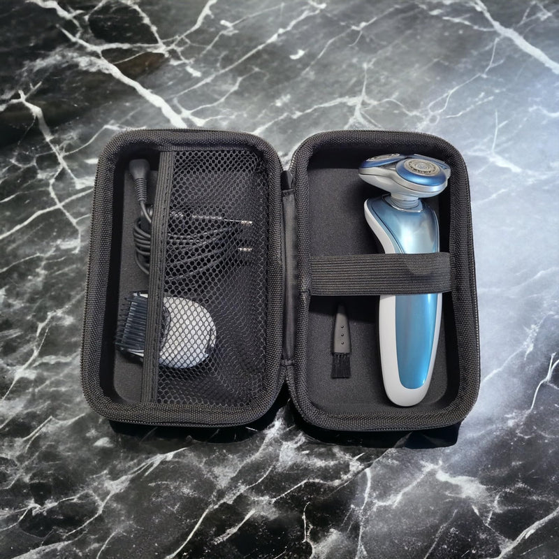Protective bag hard case for razors shaving devices external dimensions 180 x 100 x 60 mm internal dimensions 175 x 95 x 58 mm shock protection integrated net and elastic band black (L) - NewNest Australia