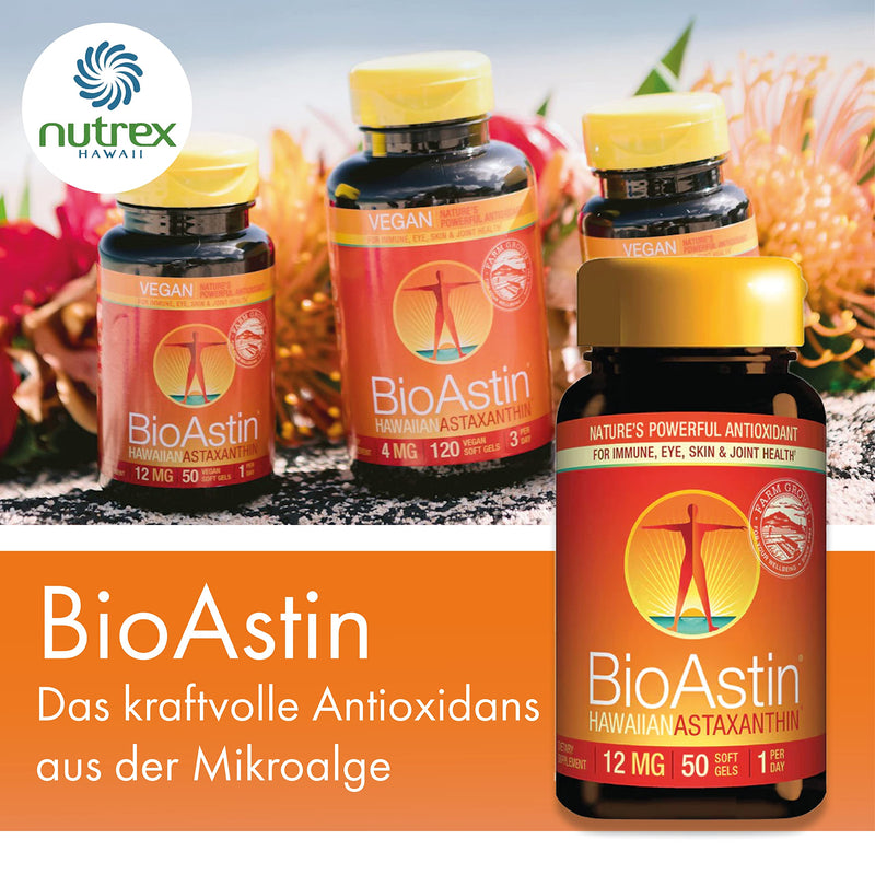 Nutrex Hawaii, BioAstin, Hawaiian Astaxanthin, 12mg, 2-day depot, 50 soft capsules, laboratory tested, vitamin E, gluten-free, soy-free, non-GMO 50 pieces (pack of 1) - NewNest Australia