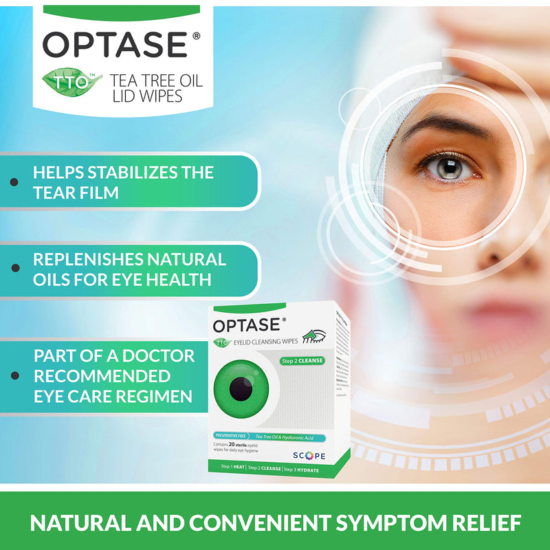 OPTASE Tea Tree Oil Eyelid Wipes - Eyelid Cleansing Wipes for Dry Eyes - Tea Tree Wipes for Blepharitis Treatment - Preservative Free, Natural Ingredients - Step 2 Cleanse - TTO Eye Wipes, Box of 20 - NewNest Australia