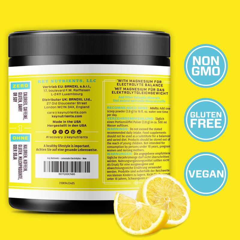 Key Nutrients Electrolytes - Lemonade - 90 servings - Electrolyte powder without sugar - Keto electrolyte sport: gluten-free without sugar - Addition: magnesium, potassium - Electrolyte powder lemon flavor 90 servings (pack of 1) - NewNest Australia