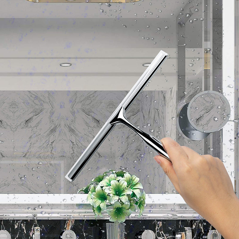 Ettori Shower Squeegee Clear Glass Wall Cleaner Stainless Steel with Suction Storage Hook -10'', Chrome - NewNest Australia