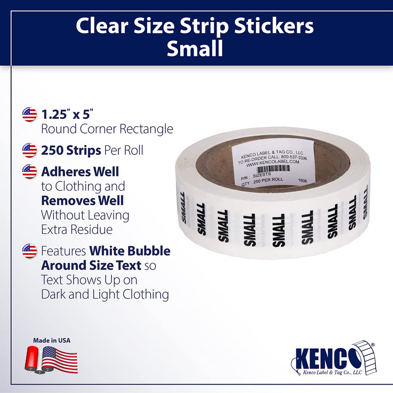 Clothing Size Strip Labels - 1.25" X 5" - 250 Strips Per Roll - Clear with Black and White Ink by Kenco (Small) Small - NewNest Australia