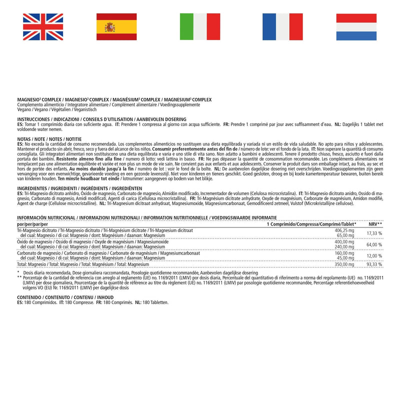 Magnesium complex, 350 mg elemental magnesium in 1 tablet, 180 high-dose vegan tablets with 24-hour depot effect, magnesium citrate carbonate oxide without additives, Made in Germany - NewNest Australia