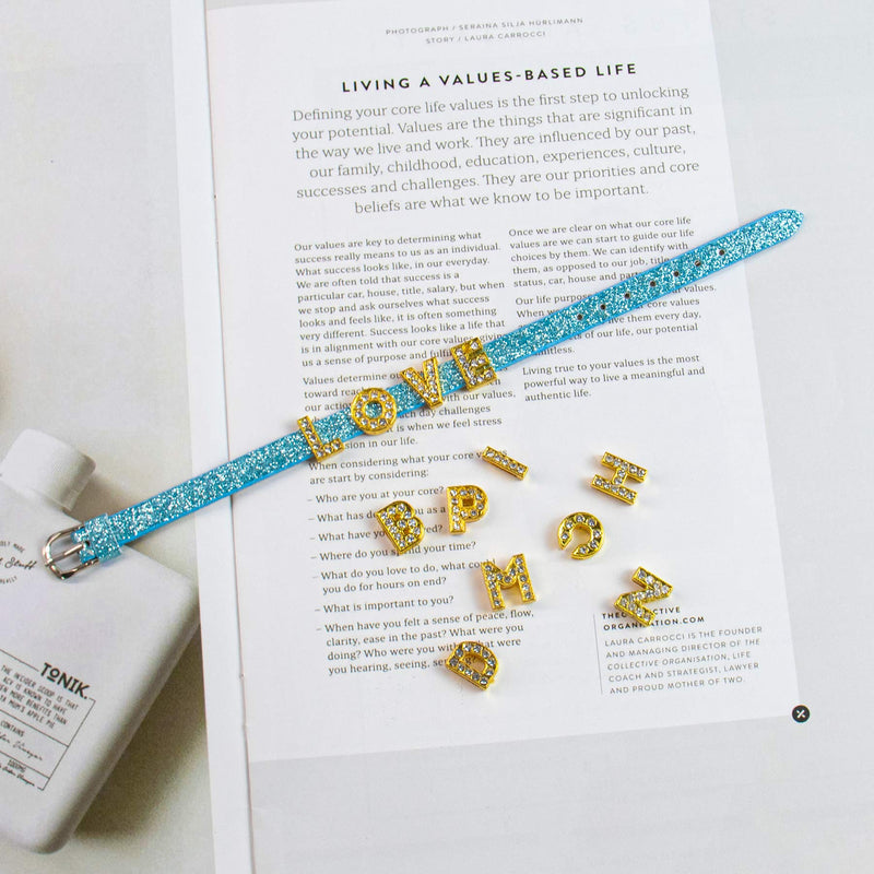AUEAR, Crystal Rhinestone Slide Charms Alloy Alphabet A-Z Alphabet Letters for DIY Wristbands Bracelets Jewelry Making (Gold, 26 Pack, 8mm, Full Rhinestone) Gold - NewNest Australia