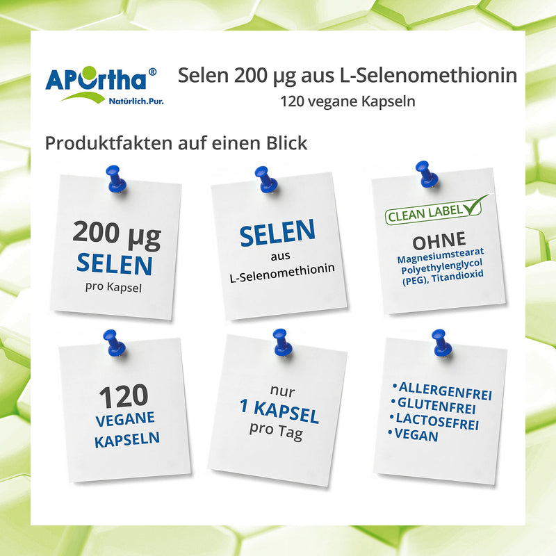 APOrtha® Selenium capsules 120 pieces I Selenium 200 µg from L-selenomethionine I Organically bound selenium in high doses and easy to swallow I Best selenium 200 µg I vegan, yeast-free, gluten-free, soy-free - NewNest Australia