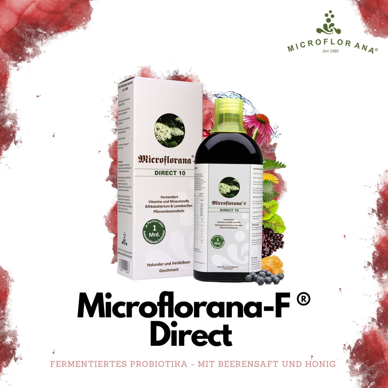 Microflorana -F Direct - Liquid Probiotics - 3 Billion Vibrant Colony Forming Units - Incl. Dosing Aid - Vitamins - Ready-To-Drink And Gentle Version - Intestinal Restoration - Since 1980-500 Ml - NewNest Australia