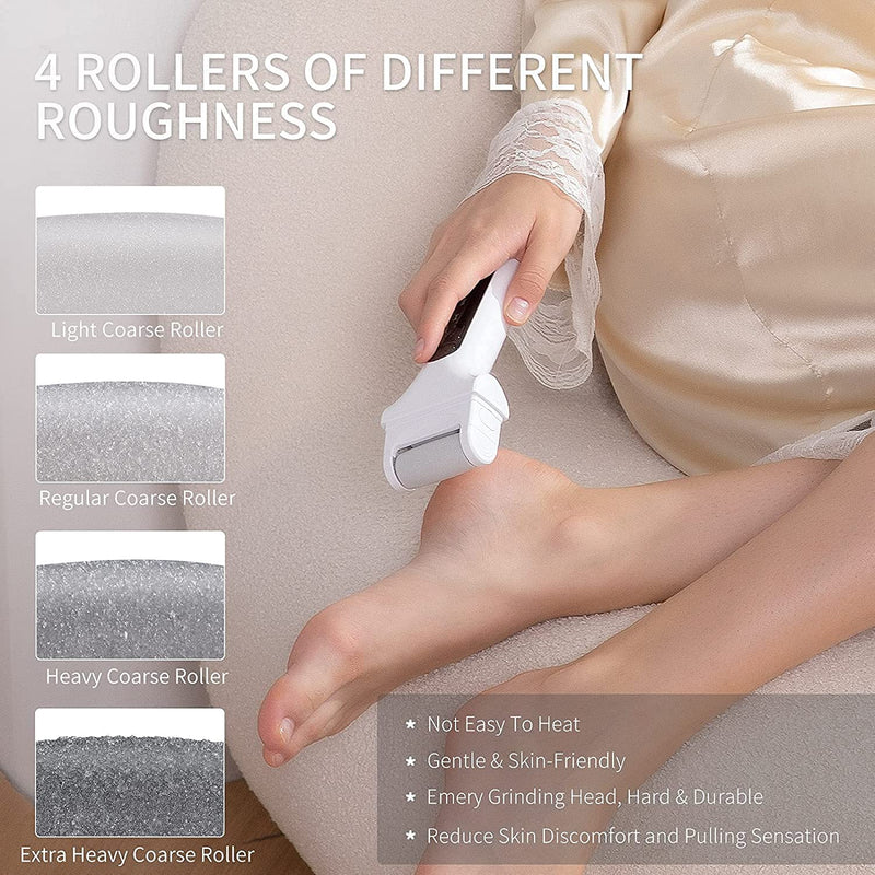 Electric Foot File Hard Skin Remover Foot Rechargeable Waterproof with 4 Rollers 2 Speeds Remove Cracked Heels Dry Dead Skin Pedicure Tool Callus Foot Care Exfoliator Scrubber Skin Smoothing Treatment White - NewNest Australia