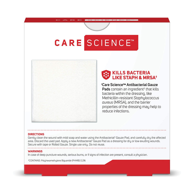 Care Science Antibacterial Sterile Gauze Pads, 20 ct, 2 X 2 | for Cleaning or Covering Wounds as Wound Dressing, Kills Staph & MRSA, Helps Prevent Infection - NewNest Australia