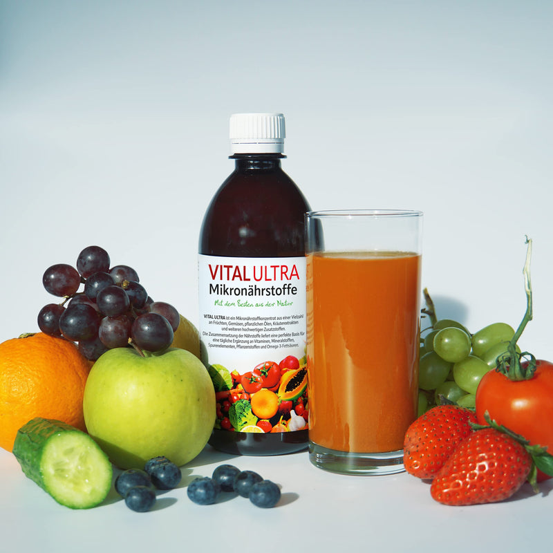 Vital Ultra, 480 ml, micronutrient concentrate with vitamins, minerals, trace elements, plant substances and omega-3 fatty acids, liquid, from over 70 foods, 60 portions - NewNest Australia
