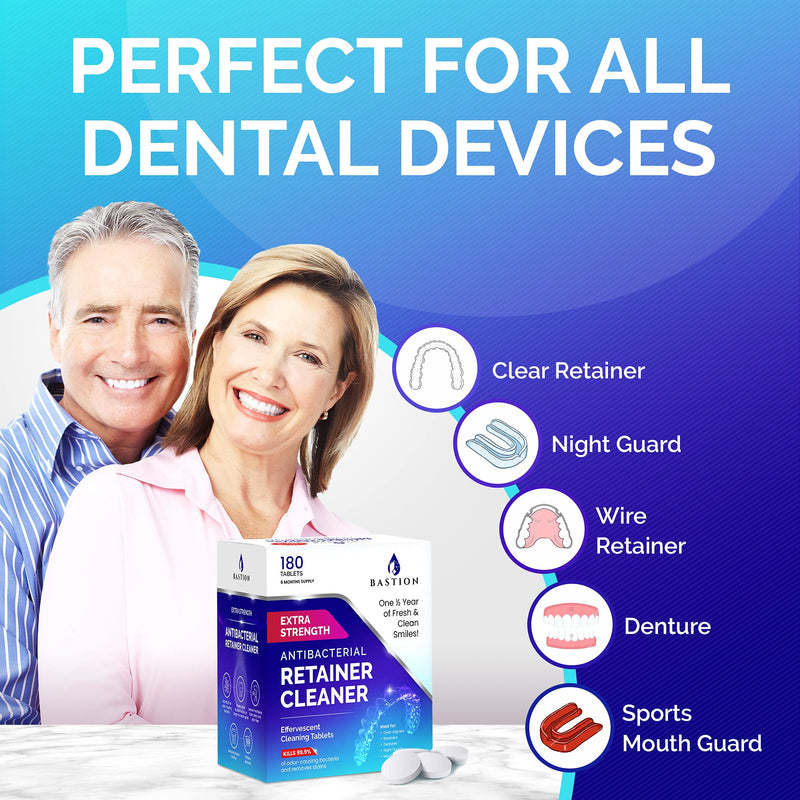 Retainer Cleaner & Denture Cleanser - 180 Effervescent Tablets - 6 Month Supply - Removes Stains, Discoloration, Odors, & Plaque - Clear Aligners, Mouth & Night Guard, All Dental/Oral Appliances - NewNest Australia