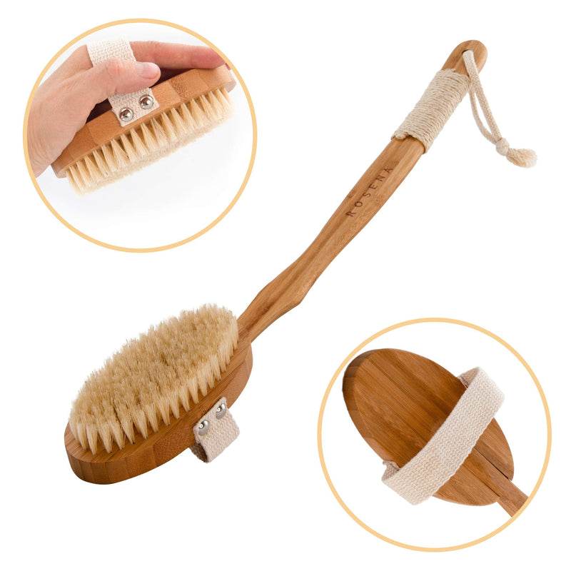Dry Brushing Body Brush for Rejuvenating Skin – Back Scrubber for Shower – Stimulate Lymphatic Drainage and Minimize Cellulite – 100% Natural Boar Bristles with Detachable Handle – Exfoliating Brush - NewNest Australia