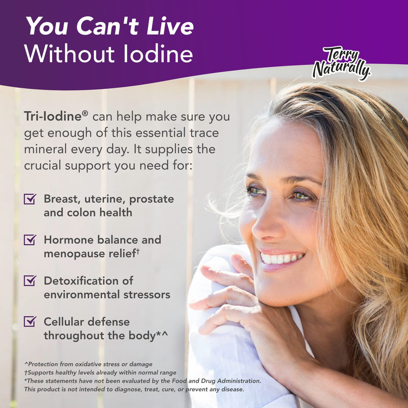 Terry Naturally Tri-Iodine 25 mg - 25000 mcg Iodine, 30 Vegan Capsules - Supports Hormone Balance, Promotes Breast & Prostate Health - Non-GMO, Gluten-Free, Kosher - 30 Servings 30 Caps Standard Packaging - NewNest Australia