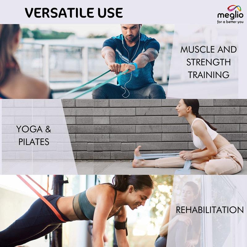 Meglio Resistance Bands Latex Free - Exercise Bands for Physiotherapy, Strength Training & Fitness Workouts, Yoga, Pilates, Stretching. Range of Resistance Strengths 2m Green (Medium) - NewNest Australia