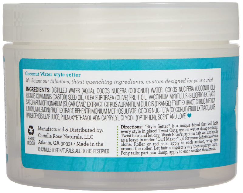 Camille Rose Coconut Water Style Setter, tropical cream hair gel, crafted to hydrate and hold styles in place. Natural, clean formula. For coily, curly, wavy hair 240ml - NewNest Australia