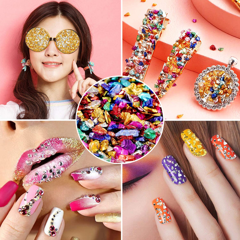 12 Box Crushed Glass Craft Glitter Fine for Resin Art, Small Broken Glass Pieces Irregular Metallic Crystal Chips Chunky Flakes Sequins for Nail Arts DIY Vase Filler Epoxy Jewelry Making Decoration A#GLITTER - NewNest Australia