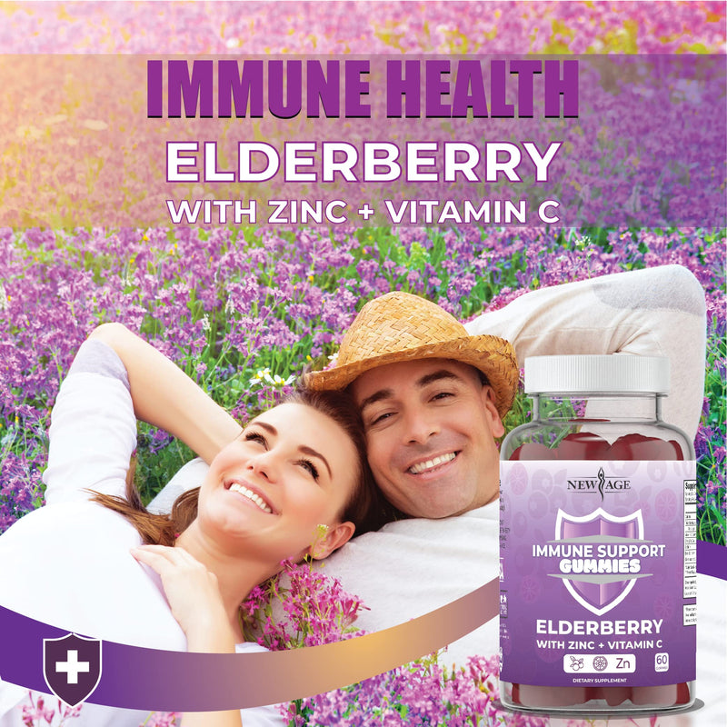 New Age Immune System Support Gummies - Sambucus Black Elderberry Gummies with Vitamin C and Zinc - All Natural Immunity Gummies - 2 Pack, 120 Count (2 Pack 120 Count) - NewNest Australia