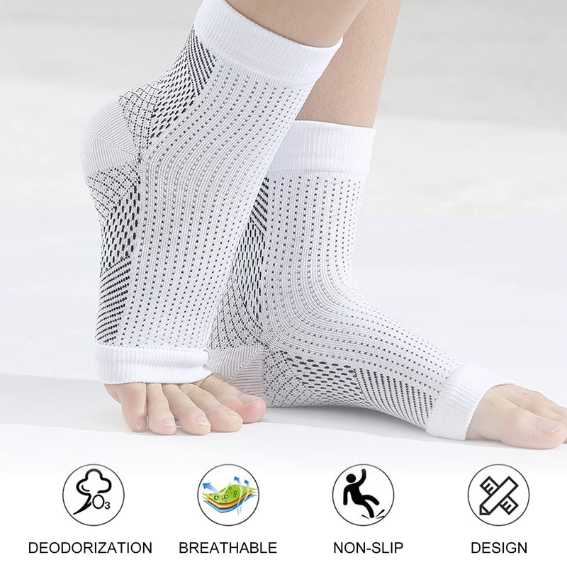 4 Pairs Plantar Fasciitis Socks Neuropathy Socks Ankle Compression Socks for Women Men Medical Ankle Support Brace Wide Calf Compression Socks for Flying, Running M White - NewNest Australia