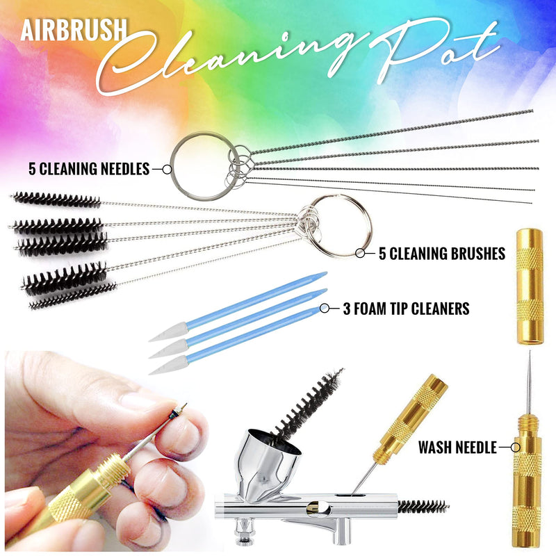 Airbrush Cleaning Kit - Airbrush Clean Pot Glass Cleaning Jar with Holder, 5pc Cleaning Needles, 5pc Cleaning Brushes, 1 Wash Needle, 2 Extra Filters Airbrush Cleaning Kit - NewNest Australia