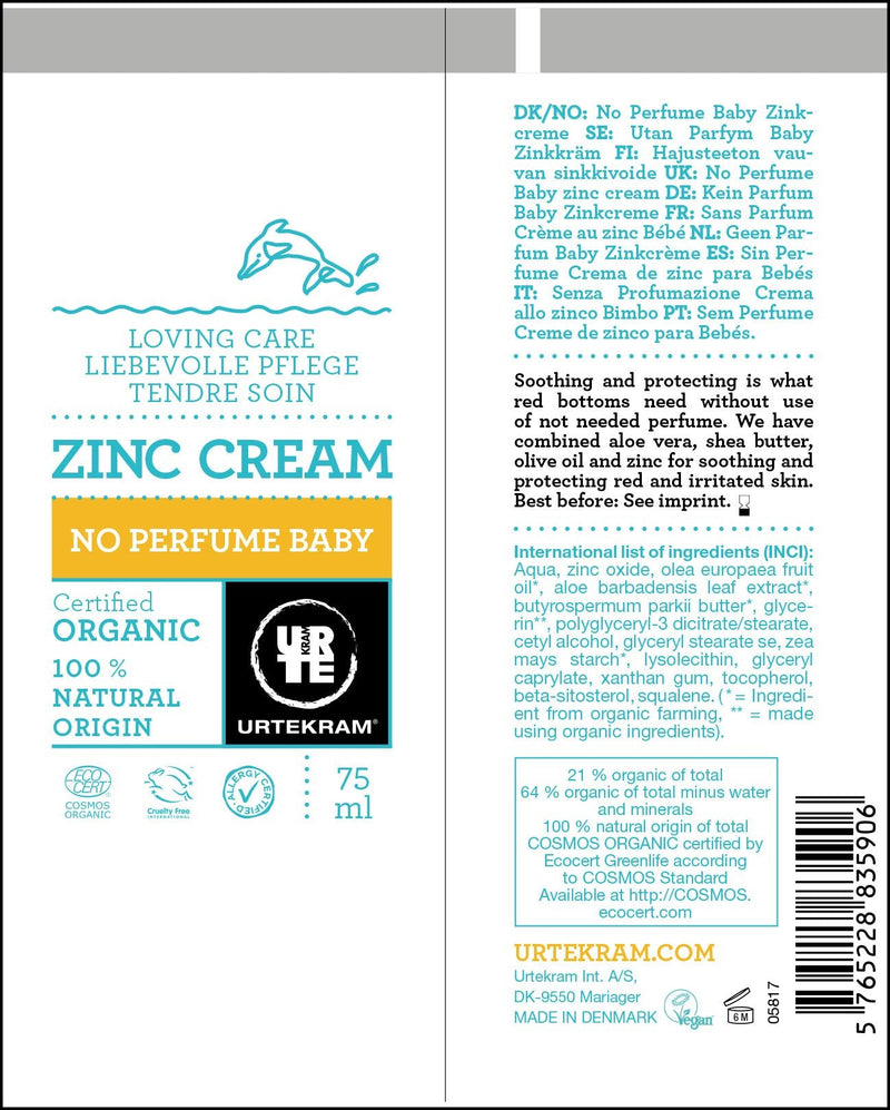 Urtekram No Perfume Baby Zinc Cream Organic, Loving Care, 75 ml 75 ml (Pack of 1) - NewNest Australia