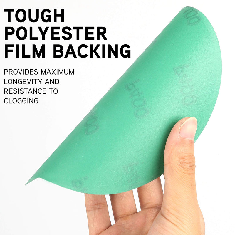 LotFancy 6 Inch PSA Sanding Discs with Tabs, 60PCS 400 600 800 1000 1500 2000 Grit Wet Dry Green Film Backed Sandpaper Assortment, Random Orbital Sander Fine Grit Sand Paper 400-2000 Grit, 60PCS - NewNest Australia
