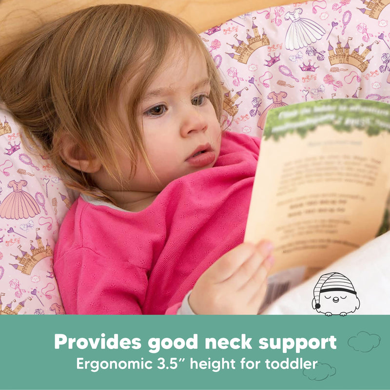 Toddler Pillow with Pillowcase - 13X18 Soft Organic Cotton Toddler Pillows for Sleeping - Machine Washable - Toddlers, Kids, Child - Perfect for Travel, Toddler Cot, Bed Set (Dear Princess) Dear Princess - NewNest Australia