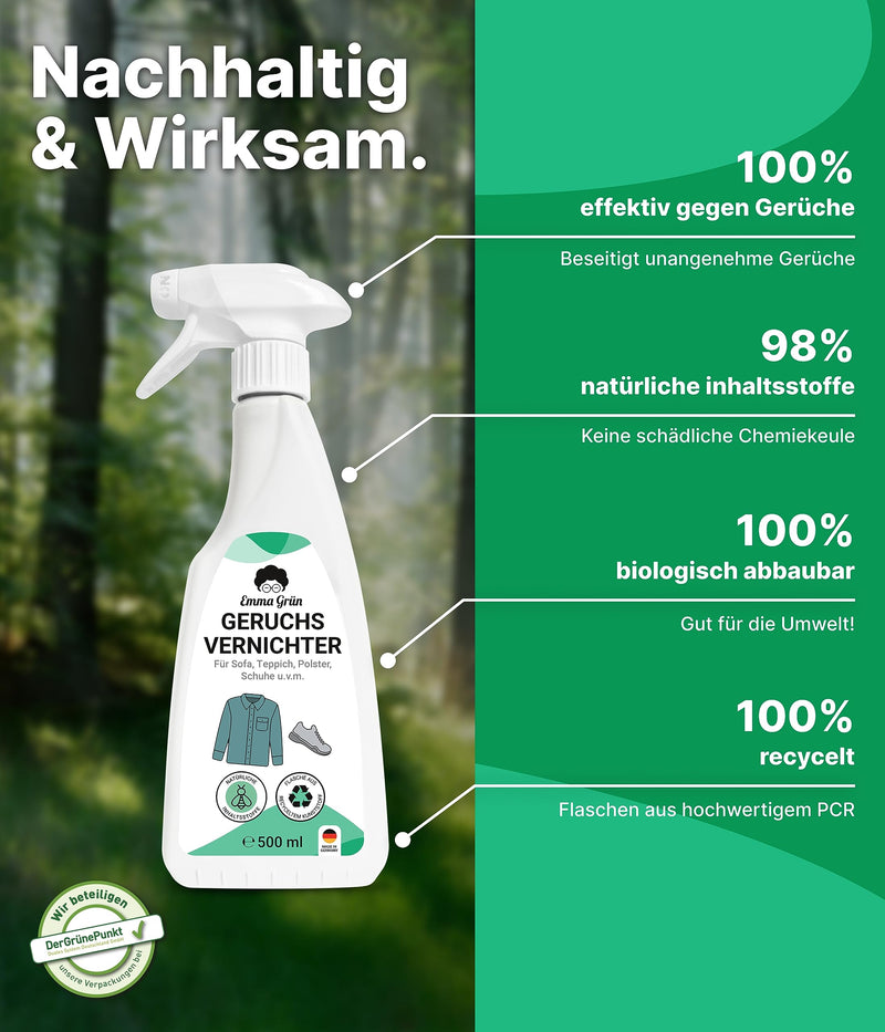Emma Gr√ºn Odor Remover Spray For Shoes, Car, Home & Pets, 500 Ml, Odor Neutraliser For Home, Rooms, Cat Litter Tray, Cat Urine Odor Remover, Extreme Shoe Spray Against Odour - NewNest Australia
