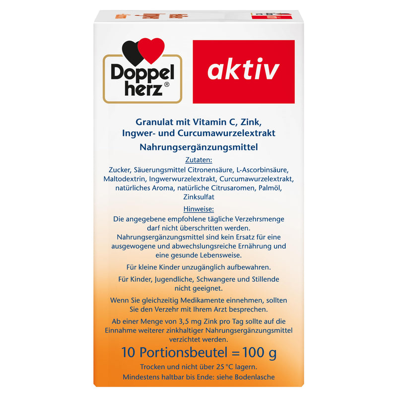 Doppelherz Hot Ginger + Curcuma - Vitamin C and zinc contribute to the normal function of the immune system - 10 vegan portions 10 bags (pack of 10) - NewNest Australia