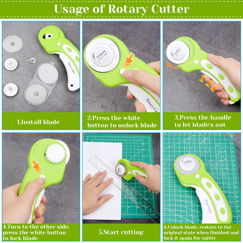 Rotary Cutter Set, Audab Self Healing Sewing Mats Rotary Cutter and Mat 45mm Rotary Fabric Cutter Set with 2 Blades Rotary Cutting Mat for Crafts Fabric Quilting Hobby (9" x 12" (A4)) - NewNest Australia