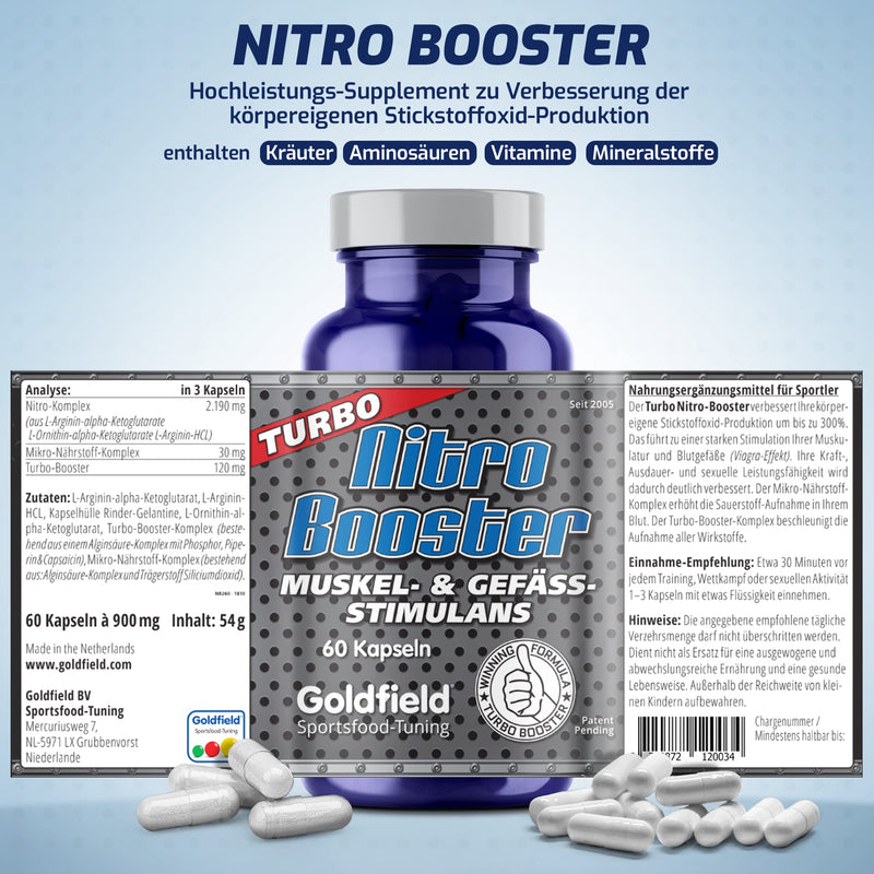 Goldfield Nitro Booster - 60 Capsules Nutrient Booster | Improves The Availability And Effects Of Many Nutrients - With L-Arginine Alpha Ketoglutarate, L-Arginine Hcl - NewNest Australia