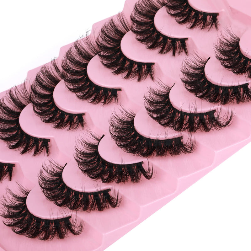 JIMIRE Faux Mink Lashes Wispy Fluffy Cat Eye 6D Volume Russian Strip D Curl False Eyelashes Thick Crossed Soft Curly Fake Lashes 7 Pairs Pack 7 Pairs Cat Eye - NewNest Australia