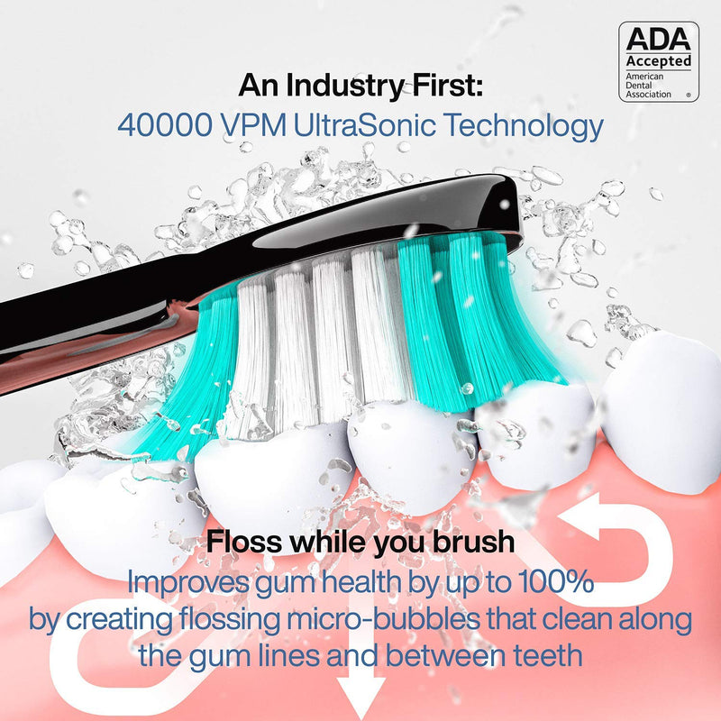 AquaSonic Black Series Ultra Whitening Toothbrush – ADA Accepted Electric Toothbrush - 8 Brush Heads & Travel Case - Ultra Sonic Motor & Wireless Charging - 4 Modes w Smart Timer - Sonic Electric - NewNest Australia