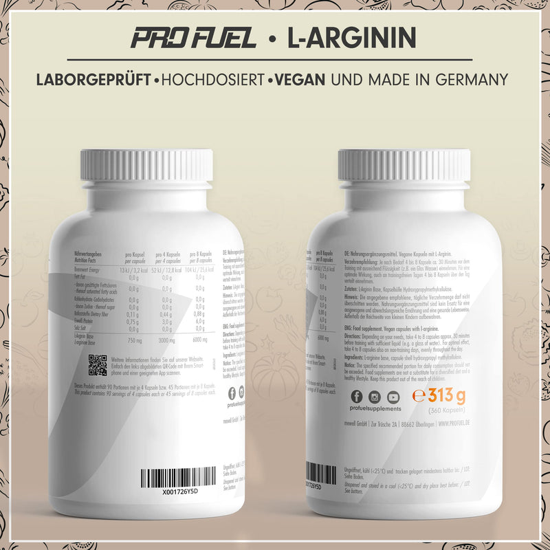 L-Arginine 360 Capsules Vegan - With 6000 Mg Vegetable Derived From Fermentation (Of Which 6000 Mg Pure L-Arginine) Per Daily Dose - No Additives - Made In Germany - 100% Vegan - NewNest Australia