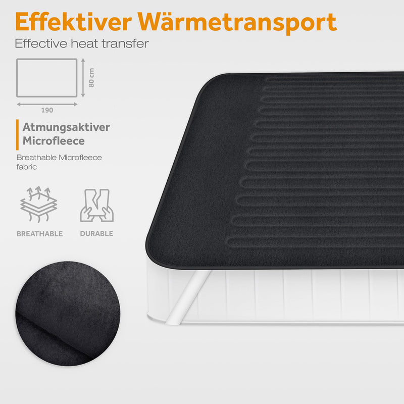 sinnlein® heated underblanket made of fleece 190 x 80 cm TÜV SÜD GS tested | electric blanket with automatic switch-off | Heating blanket with timer | washable up to 40°C | Digital display anthracite - 190 x 80 cm - NewNest Australia