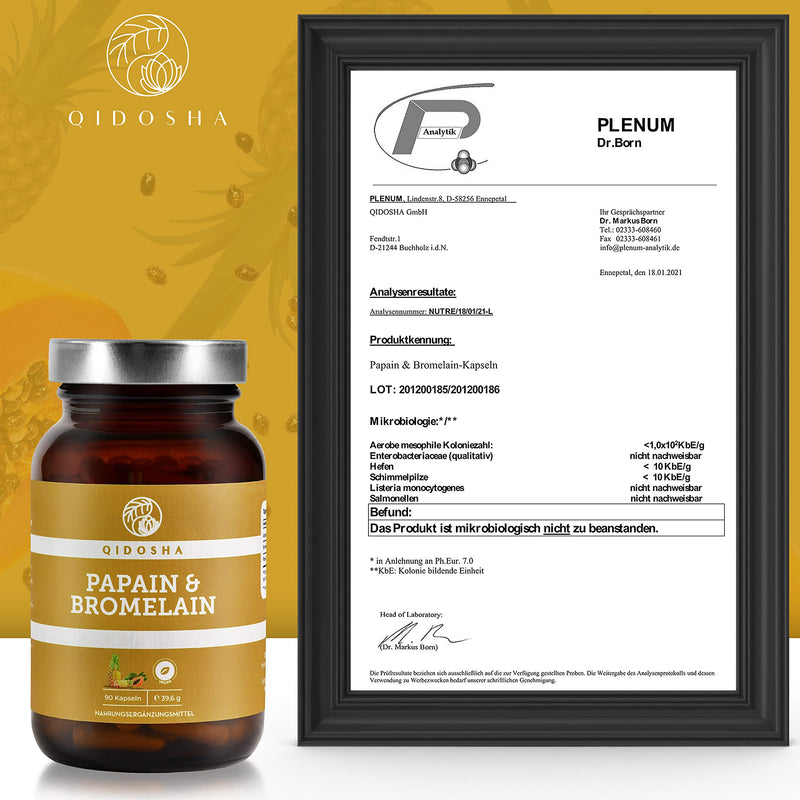 Qidosha Papain Bromelain Capsules, Pack Of 90, Papain Enzyme, Papaya Enzyme, Papaya Enzyme, Pineapple Papaya Enzyme, Digestive Enzymes With 320 Mg Bromelain Papain Per Daily Dose, Vegan - NewNest Australia