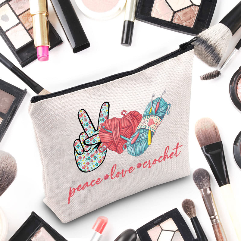WZMPA Crocheting Lover Cosmetic Bag Crochet Gifts Peace Love Crochet Makeup Zipper Pouch Bag For Women Girls (Peace Crochet) Peace Crochet - NewNest Australia