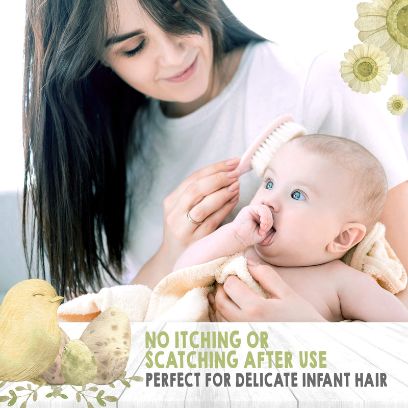 Baby Hair Brush - Natural Wooden Cradle Cap Brush with Soft Goat Bristle - Baby Brush Set for Newborns - Toddler Comb - Perfect Scalp Grooming Product for Infant, Toddler, Kids (Oval, Blush) Oval - NewNest Australia