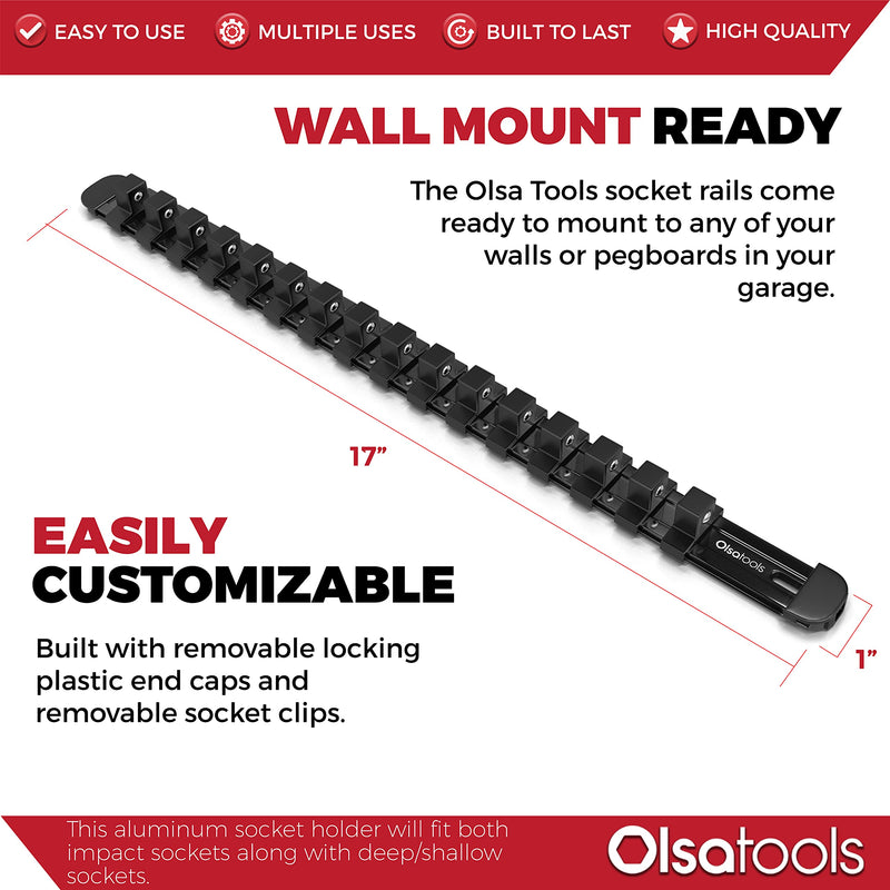 Olsa Tools 1/2-Inch Drive Aluminum Socket Organizer with Locking End Caps | Professional Quality Socket Holder (BLACK) Black - NewNest Australia