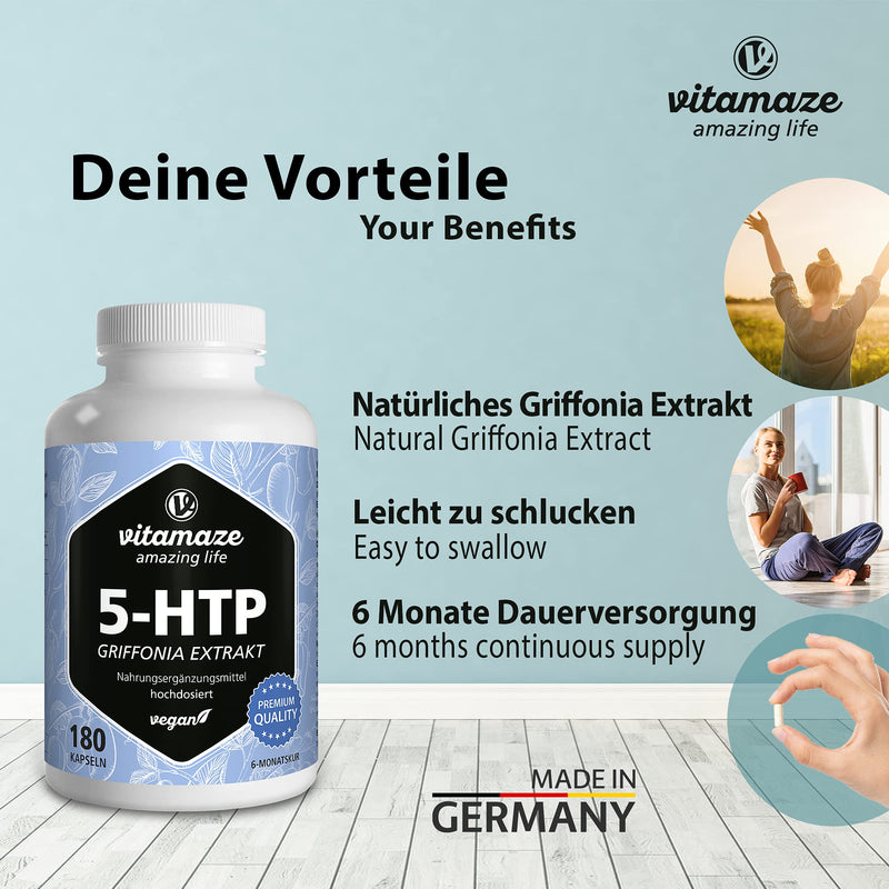 5HTP 667mg Griffonia Simplicifolia Seed Extract - 6 Months Supply -180 Vegan Capsules for Sleep and Relax Support - Natural High Strength Supplement Without Additives, German Quality - NewNest Australia