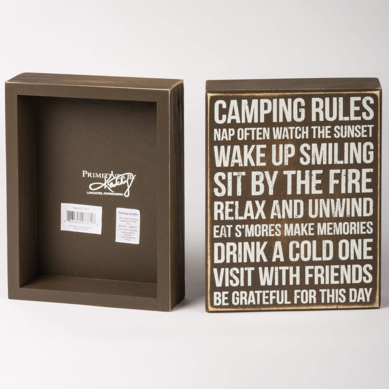 NewNest Australia - Primitives by Kathy 27371 Rustic Brown Box Sign, 6 x 8, Camping Rules 